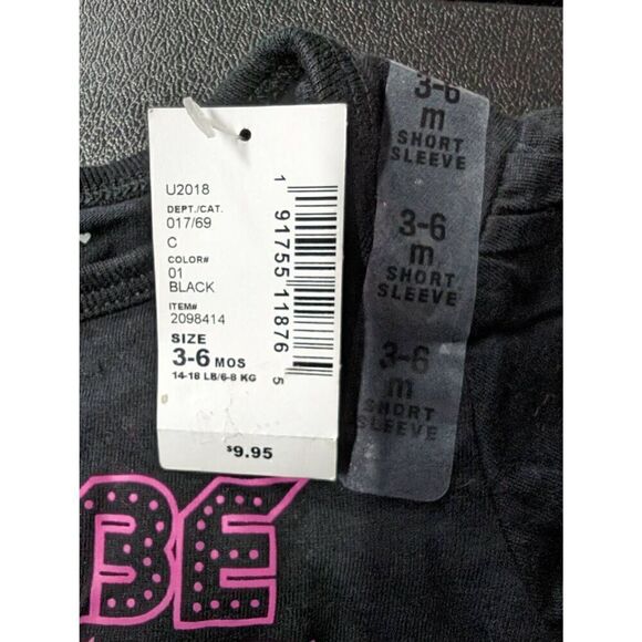 The Children's Place Baby Girls Short Sleeve Bodysuit Black Pink Graphic Tag les - Picture 2 of 3